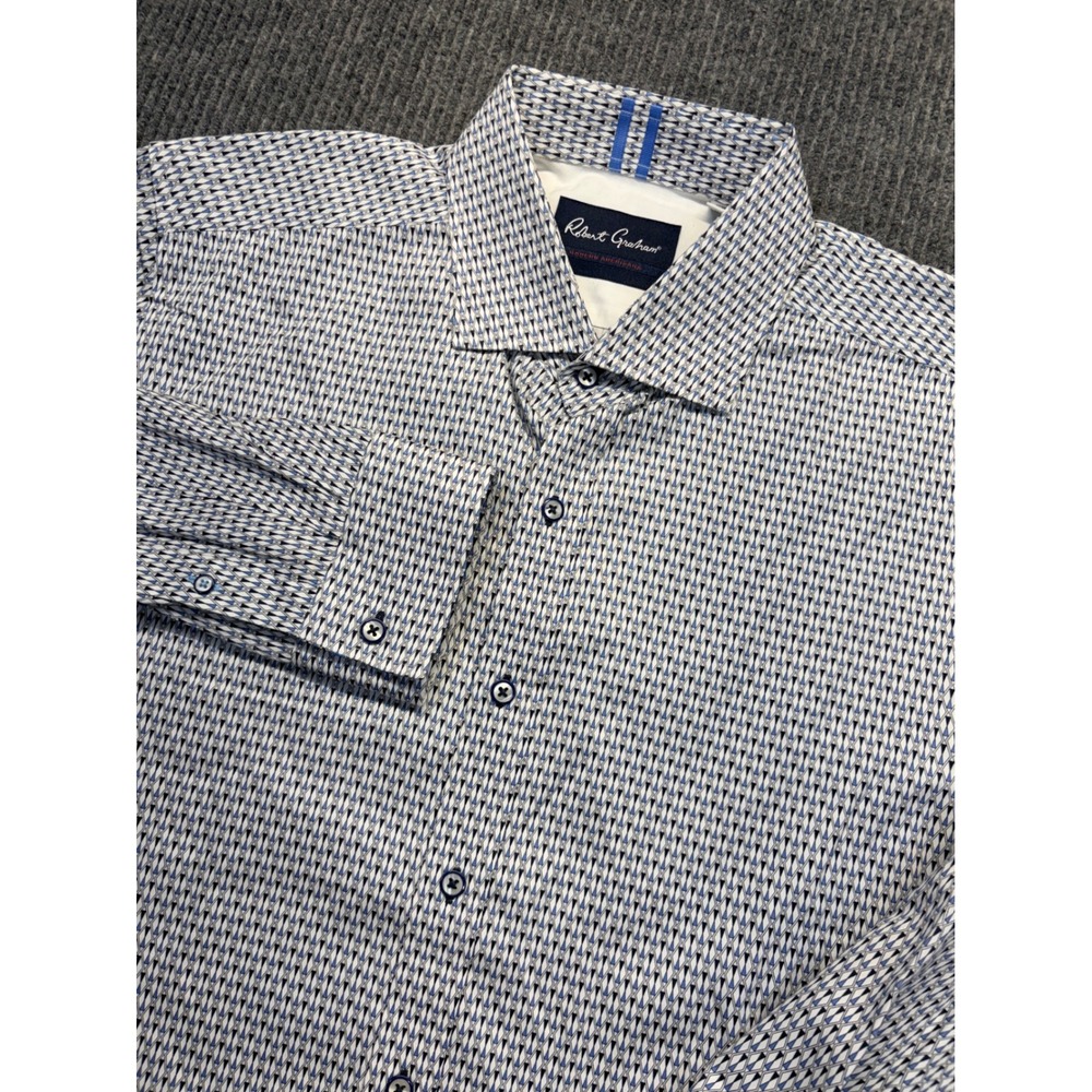 Robert Graham Modern Americana Tailored Fit Blue Geometric Button Down Shirt 2XL